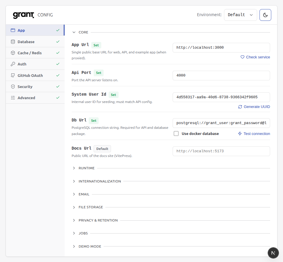 Config app — light theme